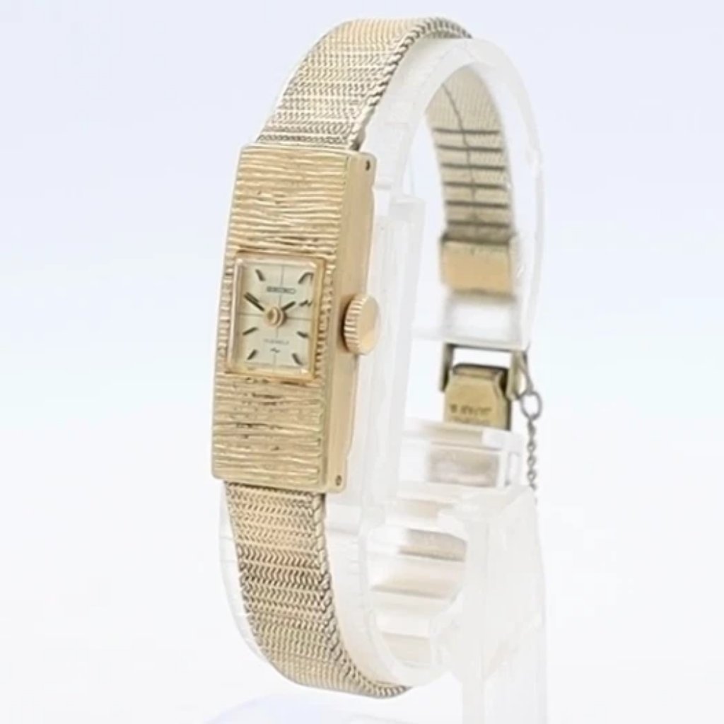 Vintage Seiko 1520-3359 Bark Linen Crosshair Ladies Mechanical Wristwatch Japan